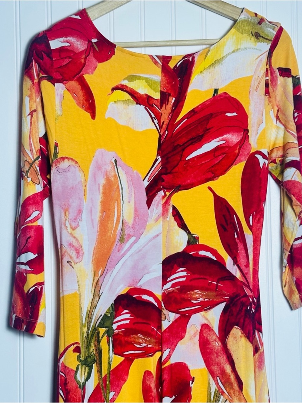 Soft Surroundings ELIA Dress Apricot Floral 3/4 Sleeve Floral S V-neckline - Picture 11 of 14